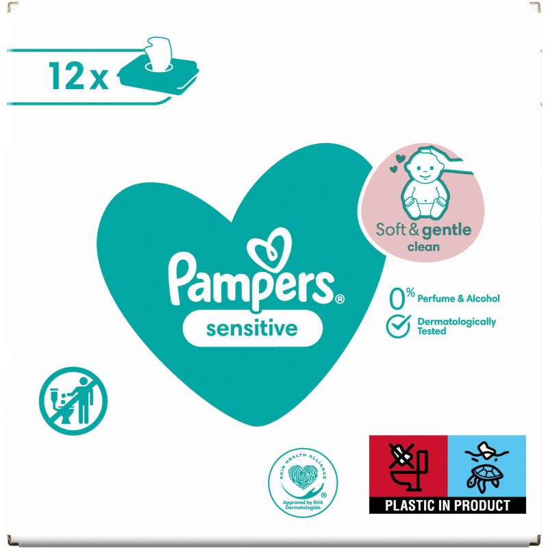 Pampers Sensitive мокри почистващи кърпички за деца за чувствителна кожа 12x52 бр. на ниска цена