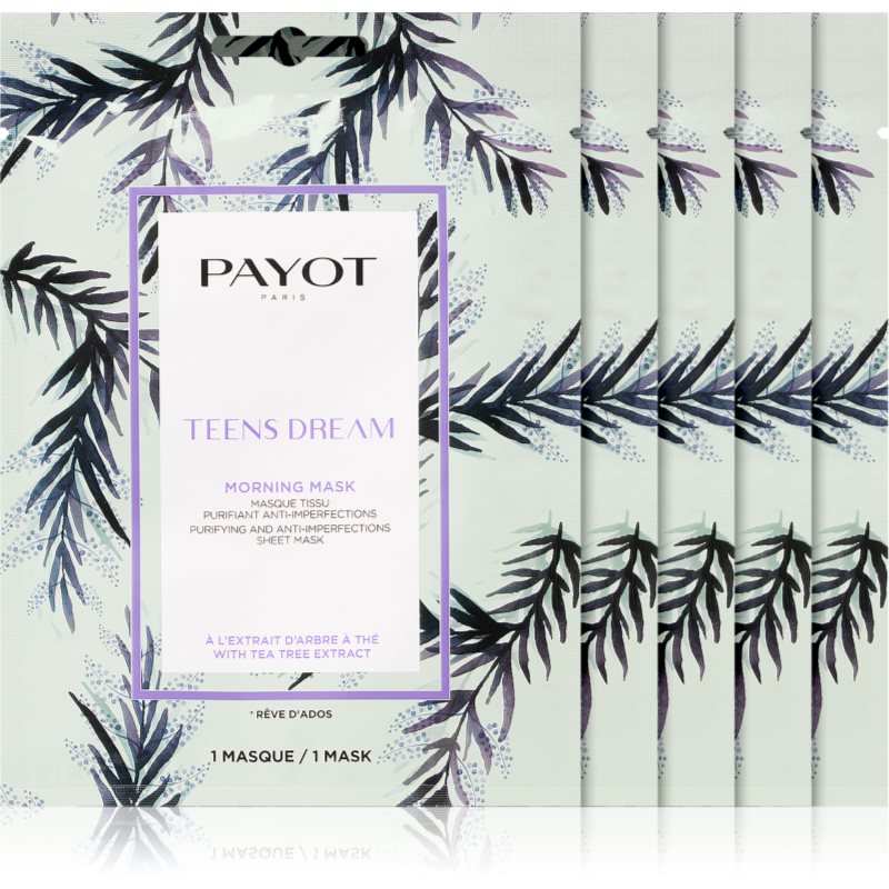 Payot Morning Mask Teens Dream платнена маска с почистващ и освежаващ ефект за комбинирана към мазна кожа 5 бр.
