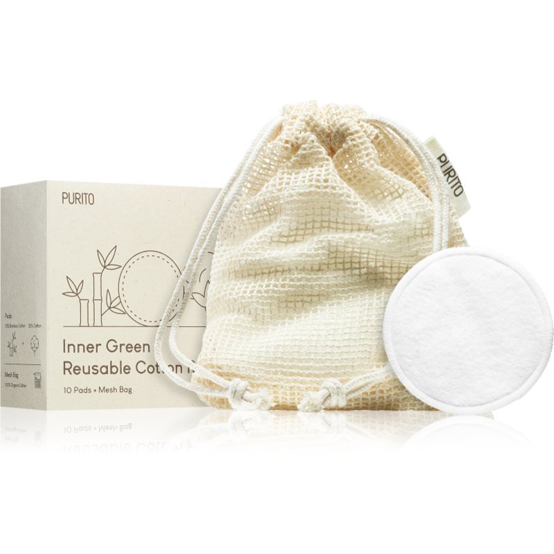 Purito Inner Green Reusable Cotton Rounds Памучни тампони за премахване на грим и почистване на лице 10 бр. на ниска цена