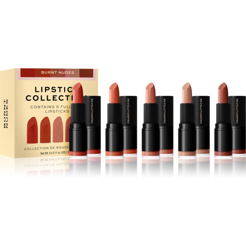 Revolution PRO Lipstick Collection сатенено червило подаръчен комплект цвят Burnt Nudes 5x3