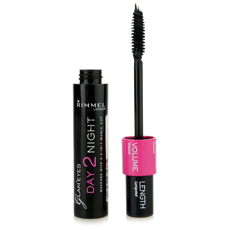 Rimmel Glam´ Eyes Day 2 Night спирала за удължаване и сгъстяване на миглите 2 в 1 цвят 001 Black 9.5 мл.
