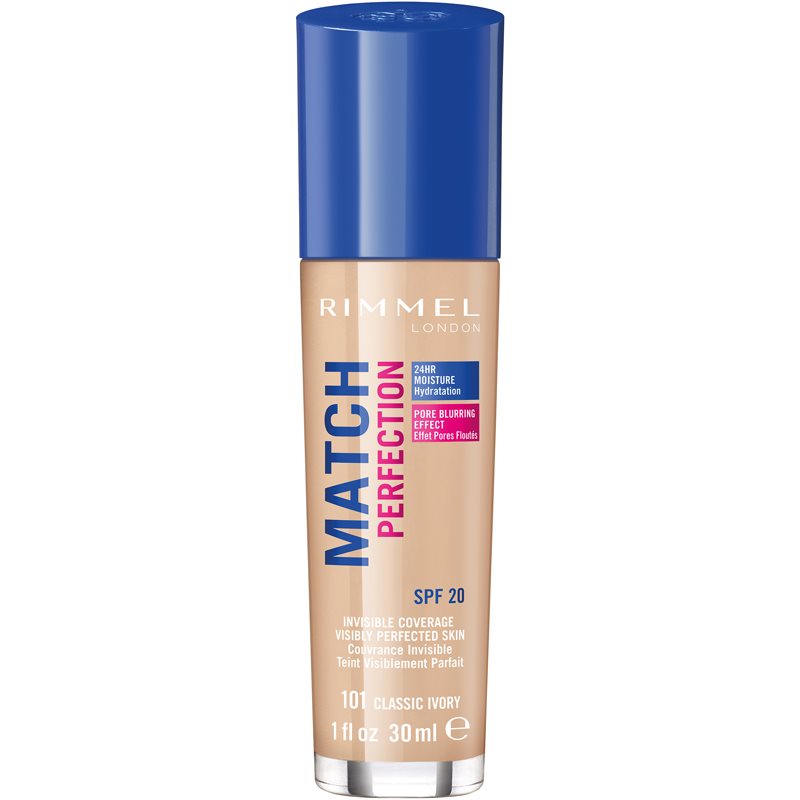 Rimmel Match Perfection течен фон дьо тен SPF 20 цвят 101 Classic Ivory 30 мл. на ниска цена
