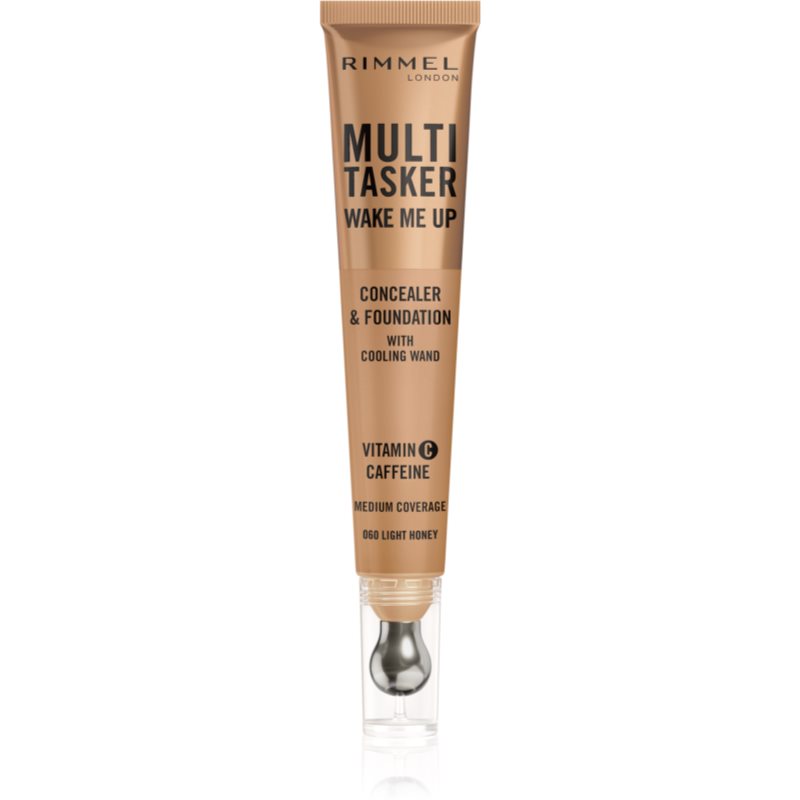 Rimmel Multi-Tasker Wake Me Up грим и коректор за озаряване на лицето цвят 60 Light Honey 20 мл.