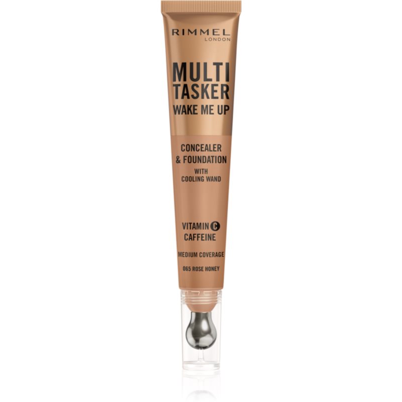 Rimmel Multi-Tasker Wake Me Up грим и коректор за озаряване на лицето цвят 65 Rose Honey 20 мл.