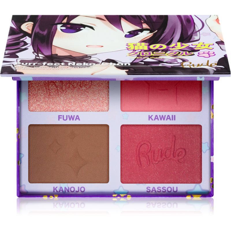 Rude Cosmetics Manga Face Palette мултифункционална палитра за лице цвят Purr-fect Neko-Chan 11.2 гр.