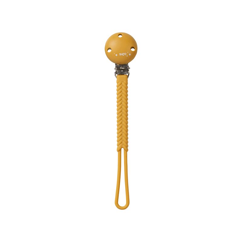 Saro Baby Braided Silicone Pacifier Holder клипс за биберон Mustard 1 бр.