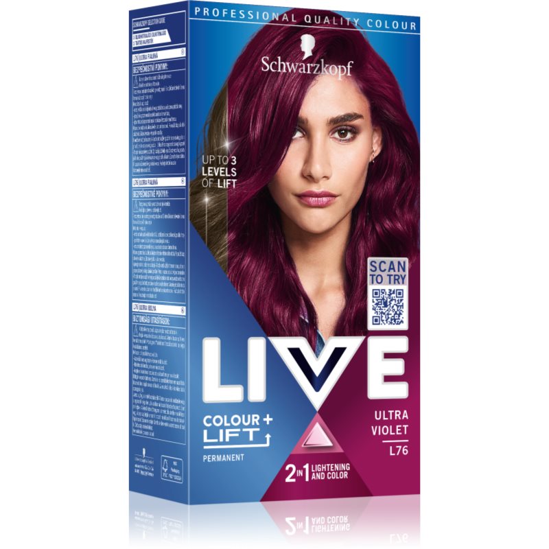 Schwarzkopf LIVE Colour + Lift перманентната боя за коса цвят L76 Ultra Violet 1 бр.