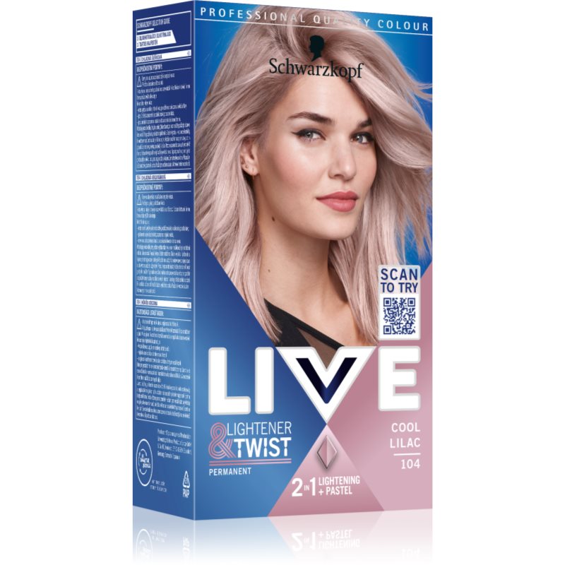 Schwarzkopf LIVE Lightener & Twist перманентната боя за коса за изсветляване на косата цвят 104 Cool Lilac 1 бр.