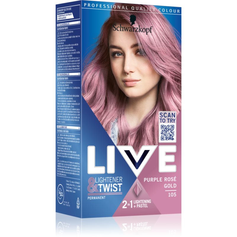 Schwarzkopf LIVE Lightener & Twist перманентната боя за коса за изсветляване на косата цвят 105 Purple Rosé Gold 1 бр.