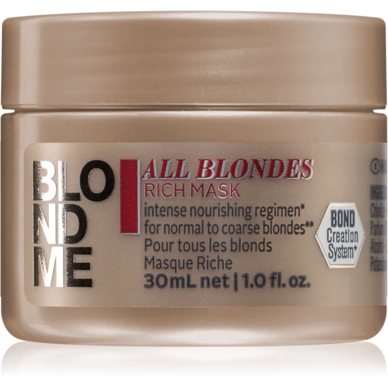 Schwarzkopf Professional Blondme All Blondes Rich подхранваща маска за груба коса 30 мл.