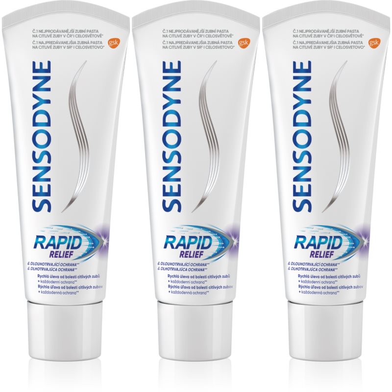 Sensodyne Rapid паста за зъби с флуорид за чувствителни зъби 3x75 мл.