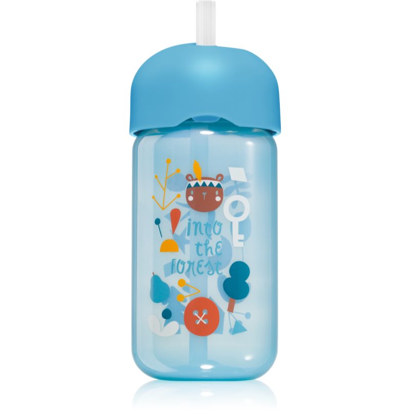 Suavinex Forest Straw Trainer Cup детско шише със сламка 18 m+ Blue 340 мл.