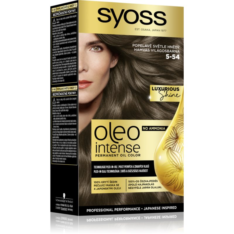 Syoss Oleo Intense перманентната боя за коса с олио цвят 5-54 Ashy Light Brown 1 бр.
