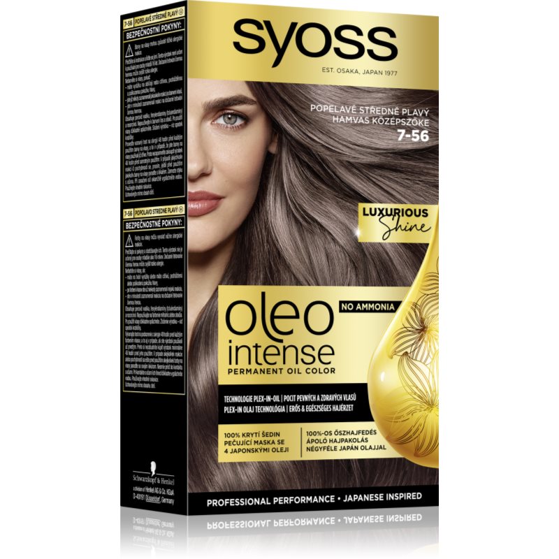Syoss Oleo Intense перманентната боя за коса с олио цвят 7-56 Ashy Medium Blond 1 бр.