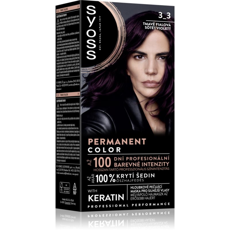 Syoss Permanent Color перманентната боя за коса цвят 3_3 Dark Violet 1 бр.