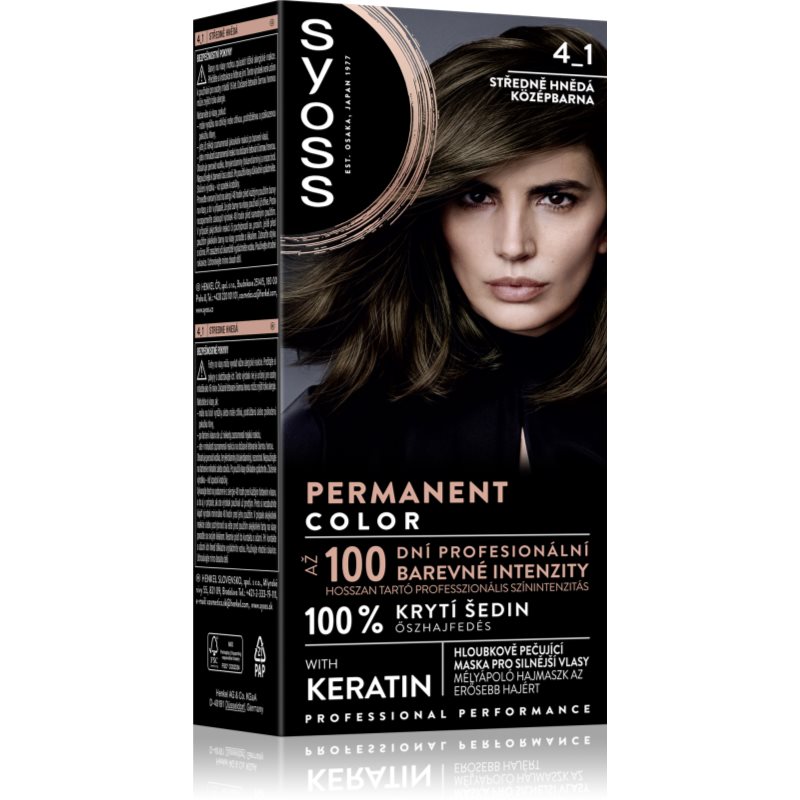 Syoss Permanent Color перманентната боя за коса цвят 4_1 Medium Brown 1 бр.
