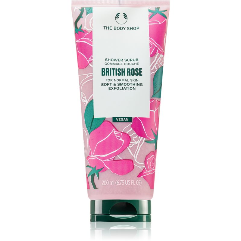 The Body Shop British Rose Shower Scrub нежен пилинг за тяло с аромат на рози 200 мл.