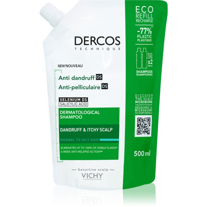 Vichy Dercos Anti-Dandruff шампоан против пърхот за нормална към омазняваща се коса резервен пълнител 500 мл.