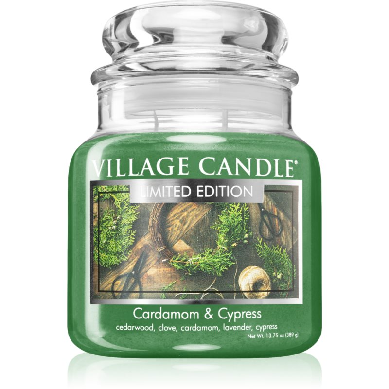 Village Candle Cardamom & Cypress ароматна свещ (Glass Lid) 389 гр.