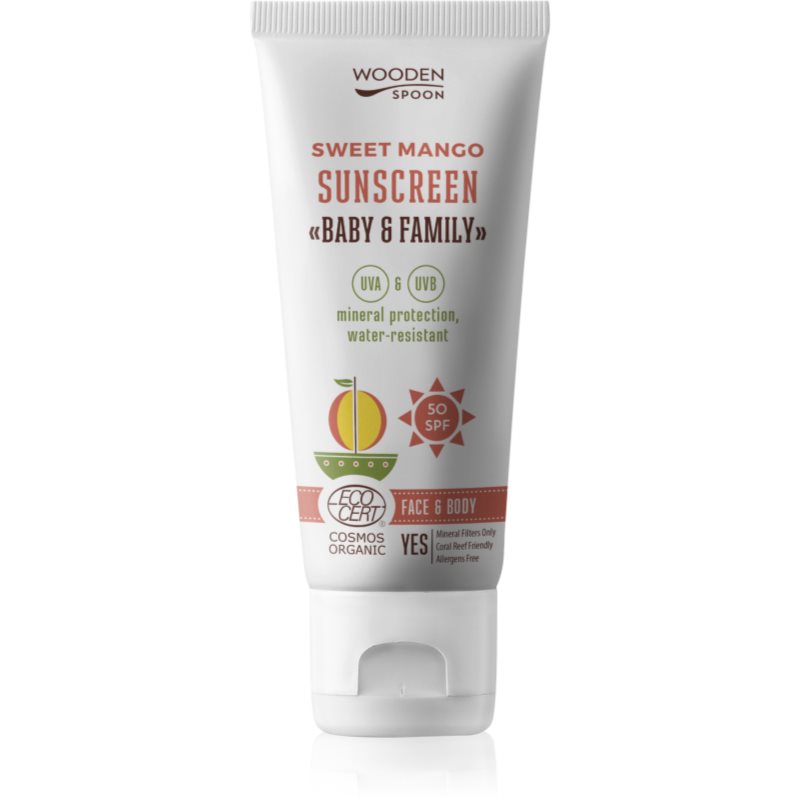 WoodenSpoon Baby & Family Sweet Mango защитно слънцезащитно мляко за цялото семейство SPF 50 100 мл. на ниска цена
