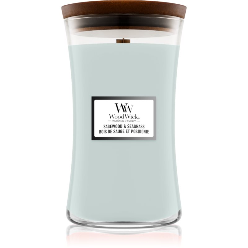 Woodwick Sagewood & Seagrass ароматна свещ с дървен фитил 609 гр.