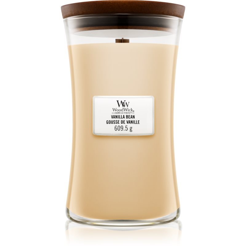 Woodwick Vanilla Bean ароматна свещ с дървен фитил 609
