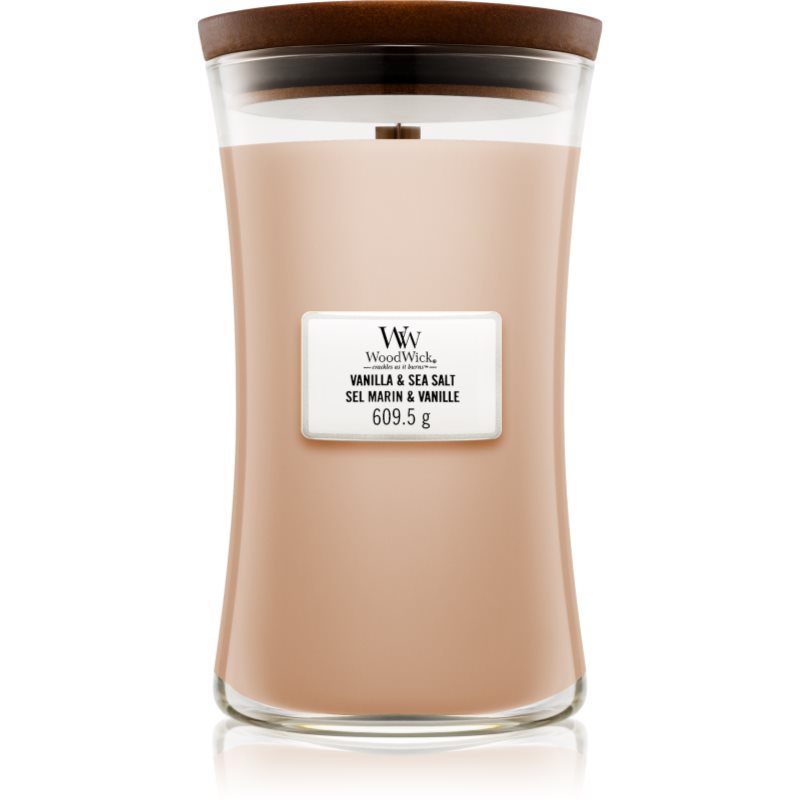 Woodwick Vanilla & Sea Salt ароматна свещ  с дървен фитил 609.5 гр.
