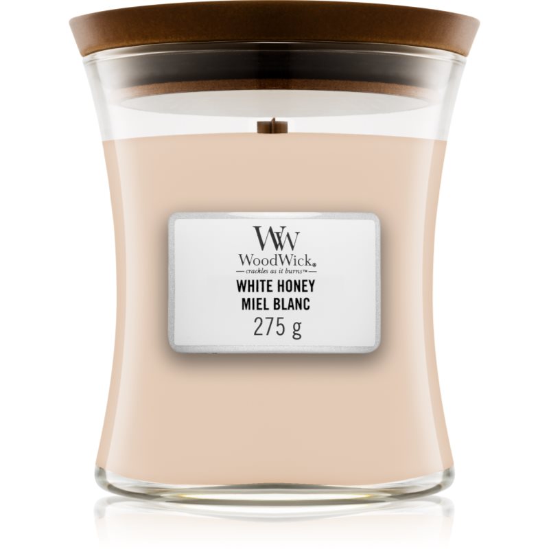 Woodwick White Honey Miel Blanc ароматна свещ с дървен фитил 275 гр.