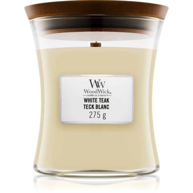 Woodwick White Teak ароматна свещ  с дървен фитил 275 гр.