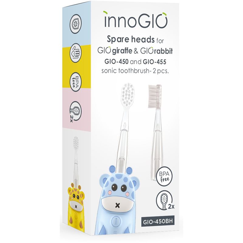 innoGIO GIOGiraffe & GIORabbit Spare Heads Transparent резервни глави за четка за зъби за деца GIOGiraffe & GIORabbit Sonic Toothbrush 2 бр.