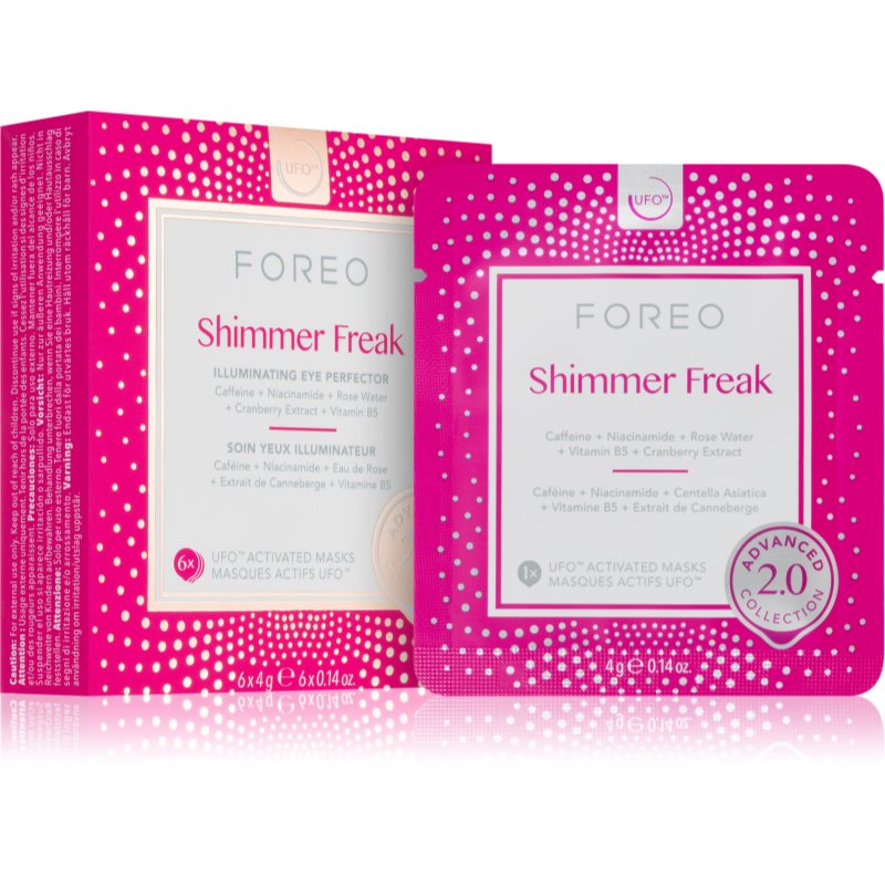 FOREO UFO™ Shimmer Freak освежаваща маска против тъмни кръгове под очите 6 бр.