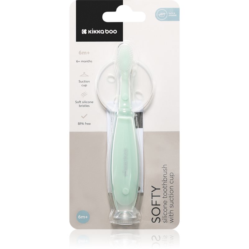 Kikkaboo Silicone Toothbrush with Silicone Cup Softy силиконова четка за зъби с вендуза 6 m+ Mint 1 бр.