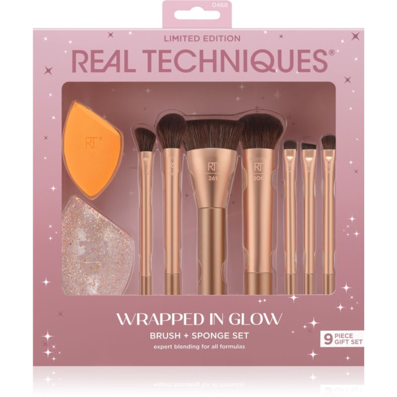 Real Techniques Wrapped In Glow Brush + Sponge Set комплект четки на ниска цена