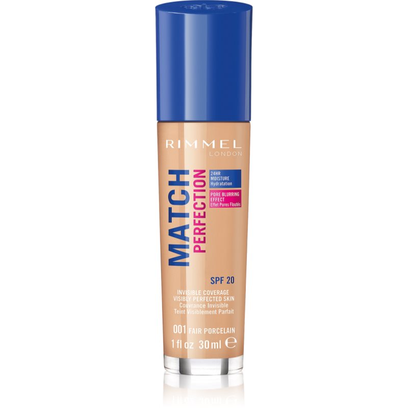 Rimmel Match Perfection течен фон дьо тен SPF 20 цвят 001 Fair Porcelain 30 мл.