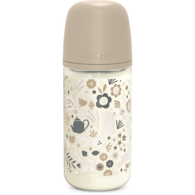 Suavinex Wonderland SX Pro Physiological Anti-Colic Glass стъклено бебешко шише M Medium Flow 3 m+ Liberty Cream 240 мл. на ниска цена