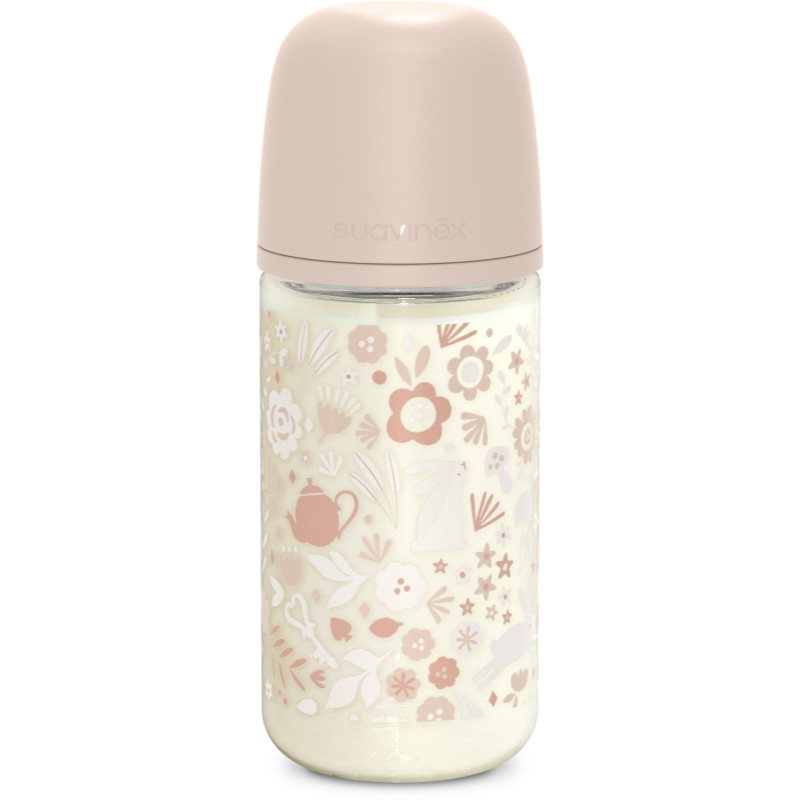 Suavinex Wonderland SX Pro Physiological Anti-Colic Glass стъклено бебешко шише M Medium Flow 3 m+ Liberty Pink 240 мл.