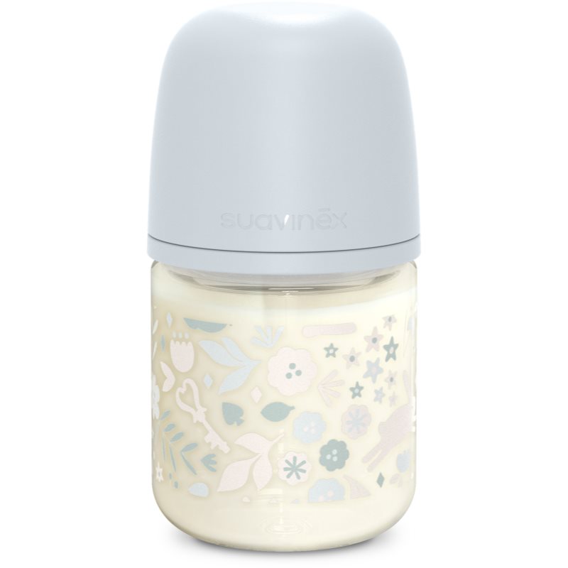Suavinex Wonderland SX Pro Physiological Anti-Colic Glass стъклено бебешко шише S Slow Flow 0 m+ Liberty Blue 120 мл.