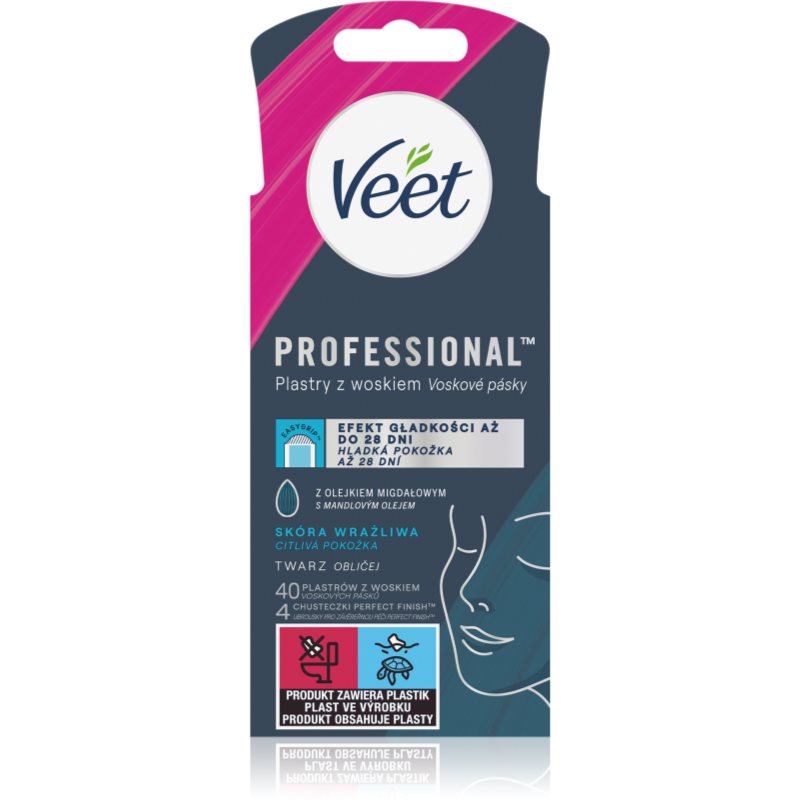 Veet Professional восъчни ленти за епилация за лице за чувствителна кожа на лицето 40 бр.