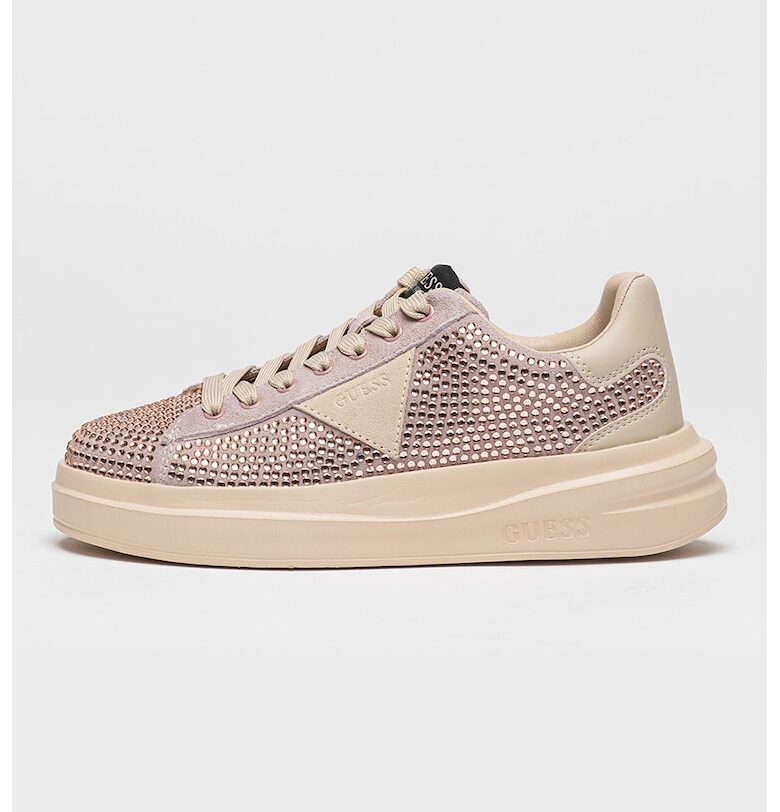 Велурени спортни обувки с декоративни камъни и равна платформа GUESS