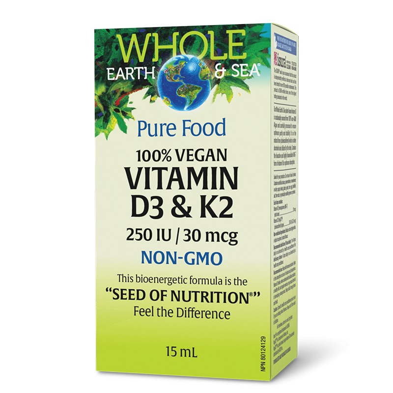 Витамин D3 250 IU + K2 30 µg Whole earth and sea® - За кости