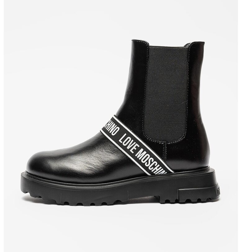 Кожени боти Chelsea с лента с лого Love Moschino