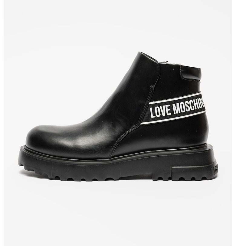 Кожени скосени боти с лого Love Moschino