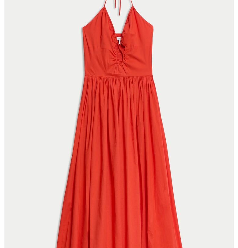 Дълга памучна халтер рокля Marks  Spencer