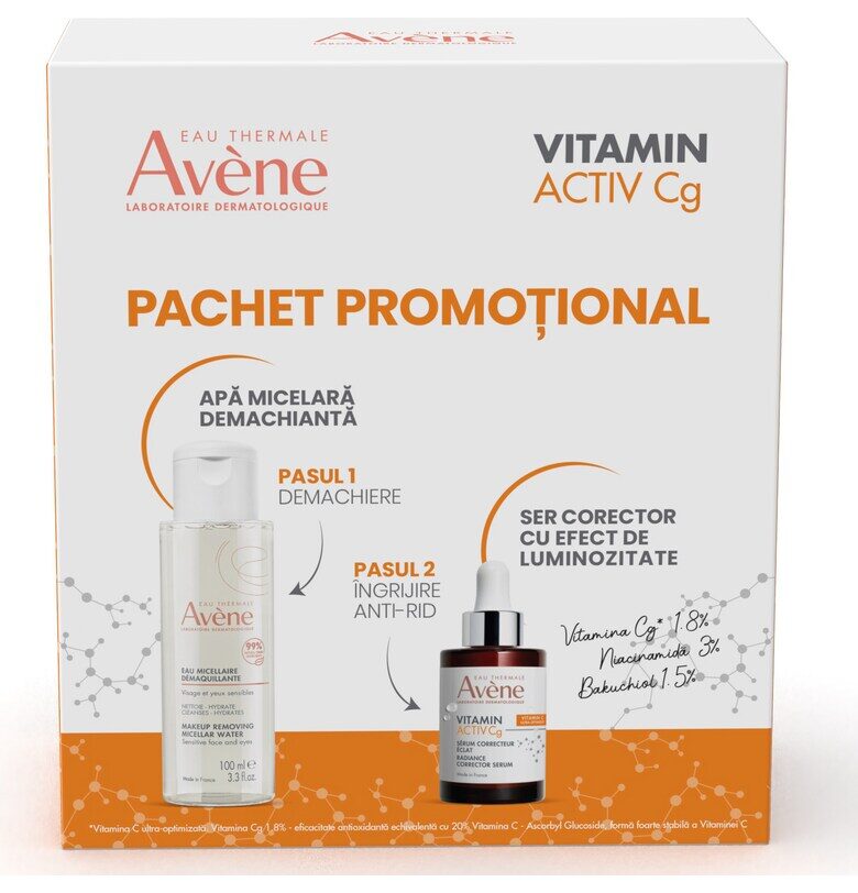 Комплект  Vitamin Activ Cg: Коригиращ серум с ефект на блясък 30 мл + Мицеларна почистваща вода - 100 мл Avene