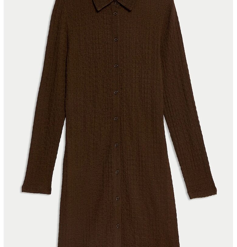 Миди рокля-риза с релеф Marks  Spencer