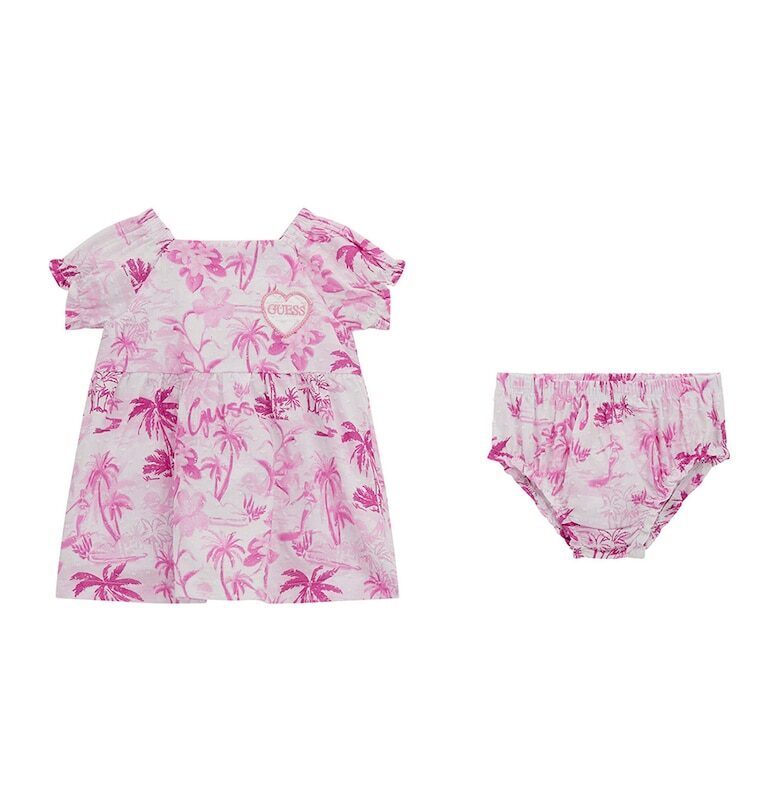 Памучна рокля с тропически принт и гащички - 2 части GUESS KIDS