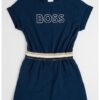Рокля с памук с лого и еластична талия BOSS Kidswear