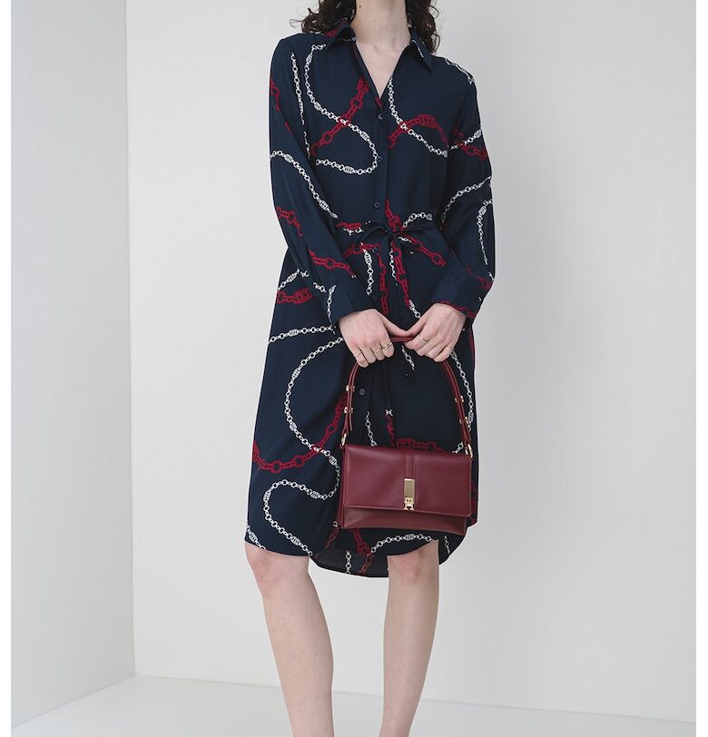 Свободна миди рокля-риза с колан Tommy Hilfiger