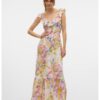 Флорална дълга рокля с отвор - Жълт - Мръснобял - Розово - Vero Moda