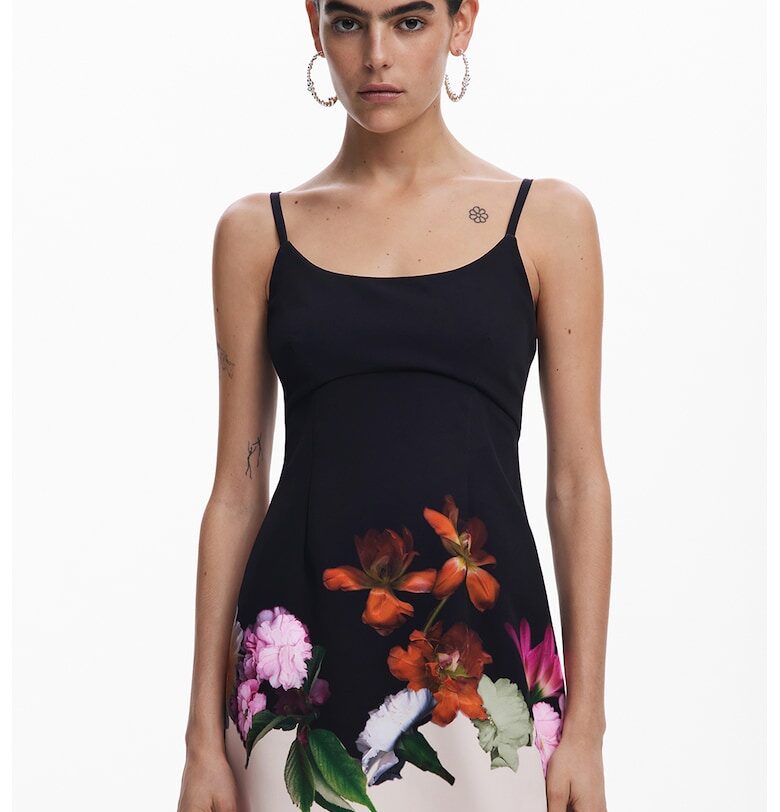 Флорална рокля с къси ръкави DESIGUAL